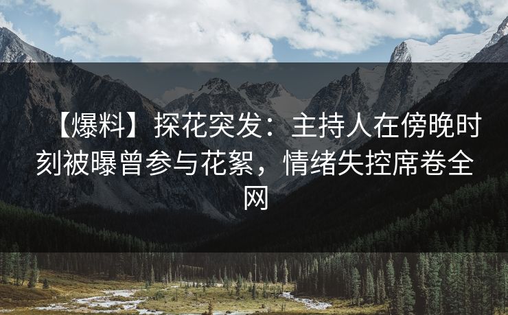 【爆料】探花突发：主持人在傍晚时刻被曝曾参与花絮，情绪失控席卷全网